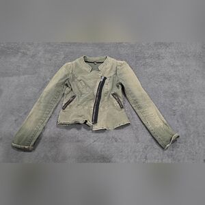 Free People Jacket Womens 2 Green Moto Military Distressed